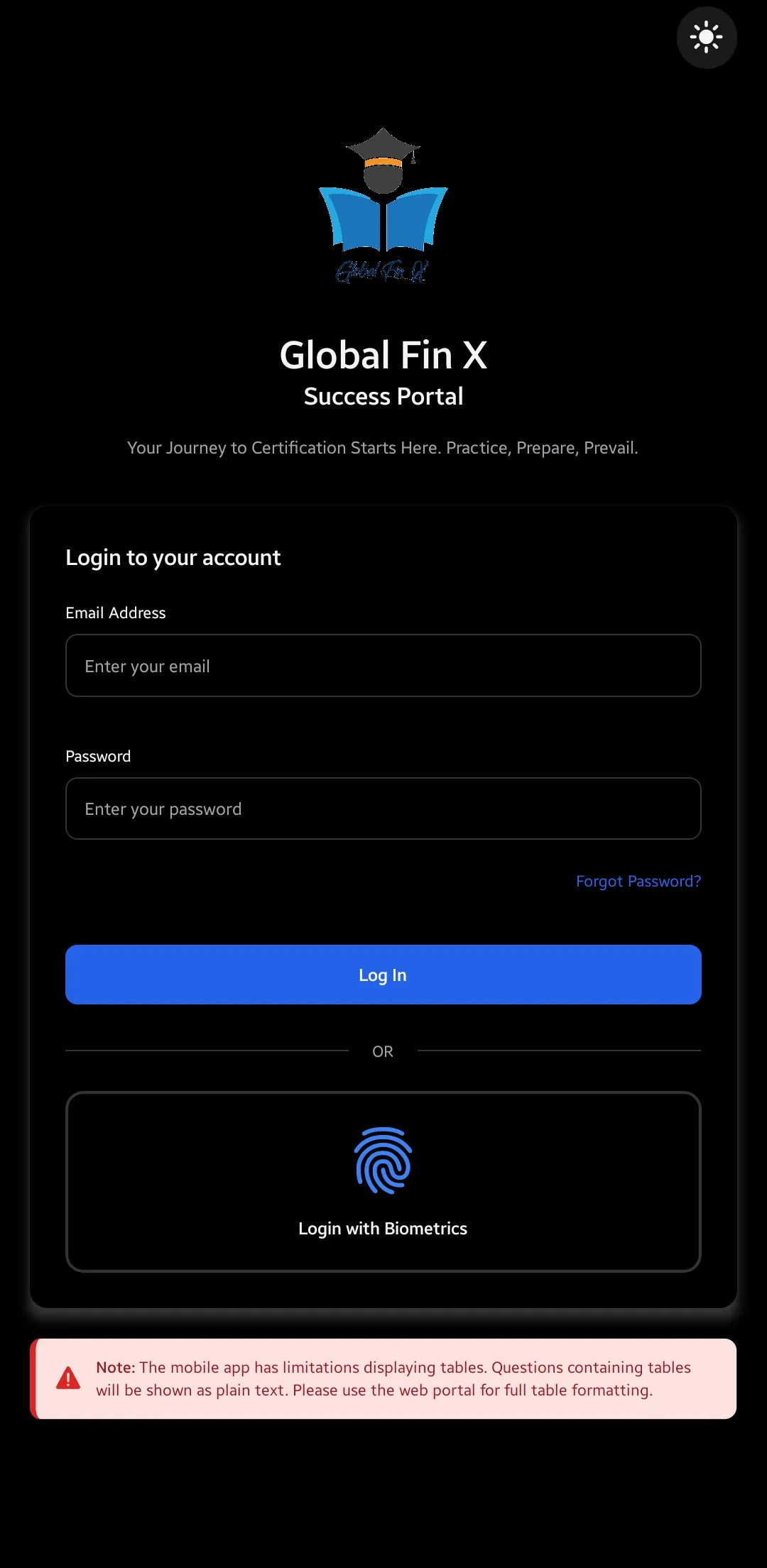 Global Fin X Android app, screen 1 of 8