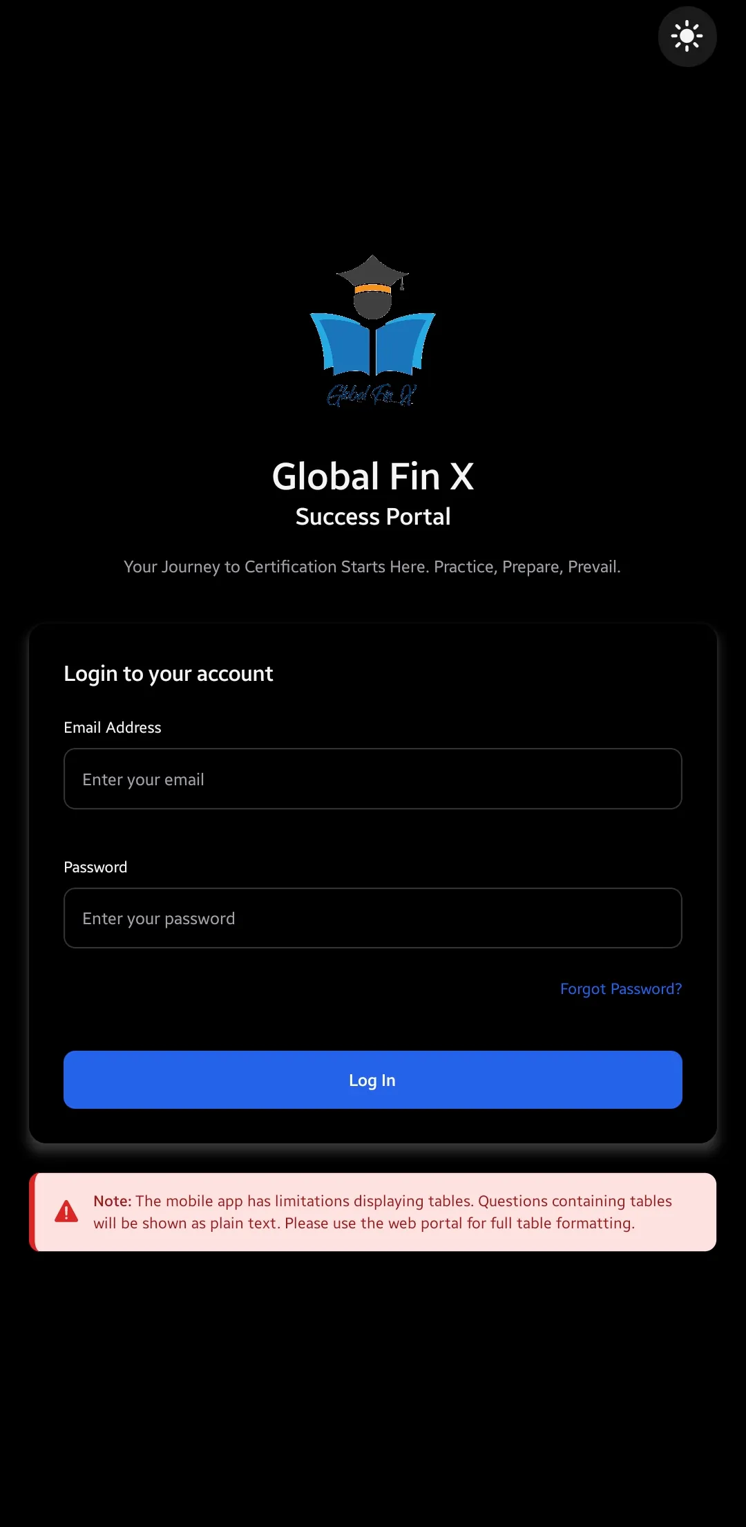 Global Fin X Android app, screen 2 of 8